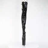 Lakleer 20 cm FLAMINGO-3850 Zwarte overknee laarzen met veters