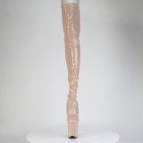 Lakleer 20 cm FLAMINGO-3850 beige overknee laarzen met veters