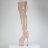 Lakleer 20 cm FLAMINGO-3850 beige overknee laarzen met veters