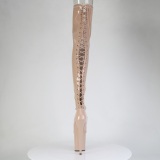 Lakleer 20 cm FLAMINGO-3850 beige overknee laarzen met veters