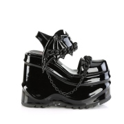 Lakleer Zwart 15 cm DemoniaCult WAVE-20 lolita plateau wedge sandalen sleehak