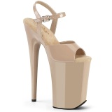 Lakleer beige 23 cm INFINITY-909 super hoge hakken - extreem high heels plateau