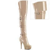 Lakleren 15 cm DELIGHT-3018 overknee laklaarzen high heels met gesp beige