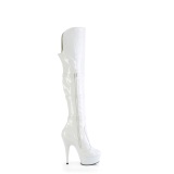 Lakleren 15 cm DELIGHT-3018 overknee laklaarzen high heels met gesp witte