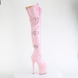 Lakleren 20 cm FLAMINGO-3028 overknee laklaarzen high heels met gesp roze
