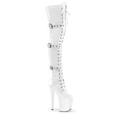 Lakleren 20 cm FLAMINGO-3028 overknee laklaarzen high heels met gesp witte