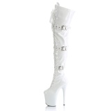 Lakleren 20 cm FLAMINGO-3028 overknee laklaarzen high heels met gesp witte
