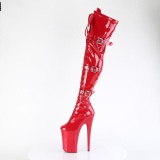Lakleren 23 cm INFINITY-3028 overknee laklaarzen high heels met gesp rode