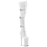 Lakleren 25,5 cm BEYOND-3028 overknee laklaarzen high heels met gesp witte