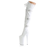 Lakleren 25,5 cm BEYOND-3028 overknee laklaarzen high heels met gesp witte