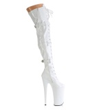 Lakleren 25,5 cm BEYOND-3028 overknee laklaarzen high heels met gesp witte