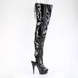 Lakleren veterlaarzen 15 cm DELIGHT-4017 open teen overknee laarzen high heels met veters