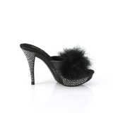 Leatherette 11,5 cm ELEGANT-401F Black mules high heels with marabou feathers