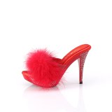 Leatherette 11,5 cm ELEGANT-401F Red mules high heels with marabou feathers