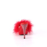 Leatherette 11,5 cm ELEGANT-401F Red mules high heels with marabou feathers