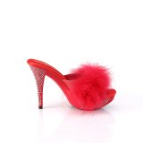 Leatherette 11,5 cm ELEGANT-401F Red mules high heels with marabou feathers