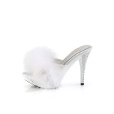 Leatherette 11,5 cm ELEGANT-401F White mules high heels with marabou feathers