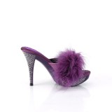 Leatherette 11,5 cm ELEGANT-401F purple mules high heels with marabou feathers