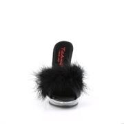 Leatherette 12,5 cm GLORY-501F-8 Black mules high heels with marabou feathers
