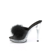 Leatherette 12,5 cm GLORY-501F-8 Black mules high heels with marabou feathers