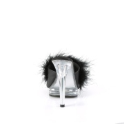 Leatherette 12,5 cm GLORY-501F-8 Black mules high heels with marabou feathers
