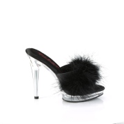 Leatherette 12,5 cm GLORY-501F-8 Black mules high heels with marabou feathers