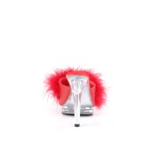 Leatherette 12,5 cm GLORY-501F-8 Red mules high heels with marabou feathers