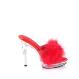Leatherette 12,5 cm GLORY-501F-8 Red mules high heels with marabou feathers