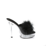 Leatherette 13,5 cm MAJESTY-501F-8 Black mules high heels with marabou feathers