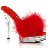 Leatherette 13,5 cm MAJESTY-501F-8 Red mules high heels with marabou feathers