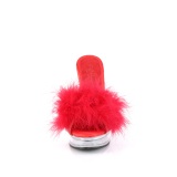 Leatherette 13,5 cm MAJESTY-501F-8 Red mules high heels with marabou feathers