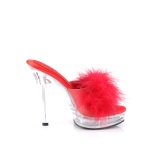 Leatherette 13,5 cm MAJESTY-501F-8 Red mules high heels with marabou feathers