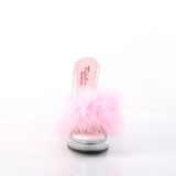 Leatherette 13,5 cm MAJESTY-501F-8 Roze mules high heels with marabou feathers
