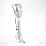 Leatherette 13 cm SEDUCE-3028 Silver overknee boots with laces