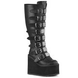 Leatherette 14 cm demonia stretch platform boots with wide calf