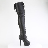 Leatherette 15 cm DELIGHT-3022 Black overknee boots with laces