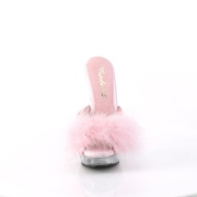 Leatherette 15 cm SULTRY-601F Roze mules high heels with marabou feathers