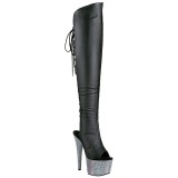 Leatherette 18 cm BEJEWELED-DM-7 Thigh High Boots Rhinestone Platform