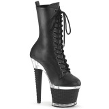 Leatherette platform 18 cm SPECTATOR-1040 lace up ankle booties in black