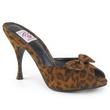 Leopard 10,5 cm MONROE-08 Pinup Mules Shoes with Bow Tie