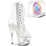 MOON1021C - 18 cm pleaser hoge hakken boots plateau strass doorzichtige