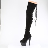 Microfiber 18 cm ADORE-3063 Black overknee boots with laces