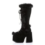 Nepbont blokhak goth 13 cm dames chunky hakken laarzen met plateau zwarte
