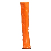 Orange boots block heel 7,5 cm - 70s years style hippie disco gogo under kneeboots patent leather