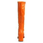 Orange boots block heel 7,5 cm - 70s years style hippie disco gogo under kneeboots patent leather