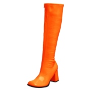 Orange boots block heel 7,5 cm - 70s years style hippie disco gogo under kneeboots patent leather
