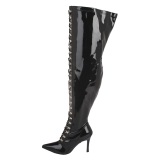 Patent 13 cm DOMINA thigh high stretch overknee boots with wide calf
