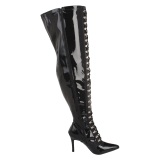Patent 13 cm DOMINA thigh high stretch overknee boots with wide calf