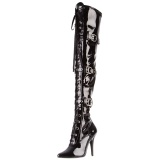 Patent 13 cm SEDUCE-3028 Black overknee boots with laces