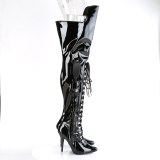 Patent 13 cm SEDUCE-3082 high heeled thigh high boots with lace up